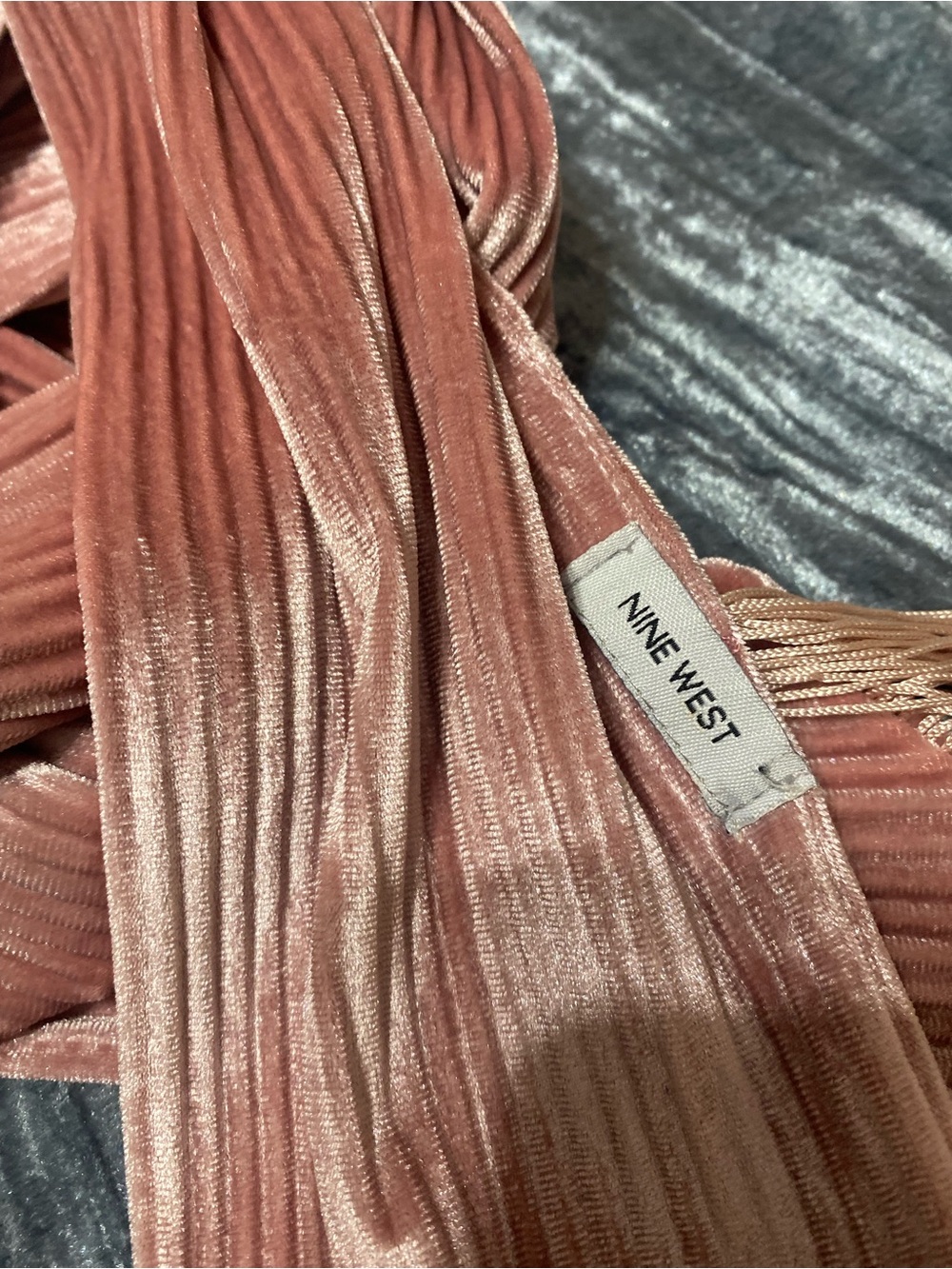 Nine West Velvet Fringe Scarf in Rose Pink -Ribbed texture - Picture 2 of 2